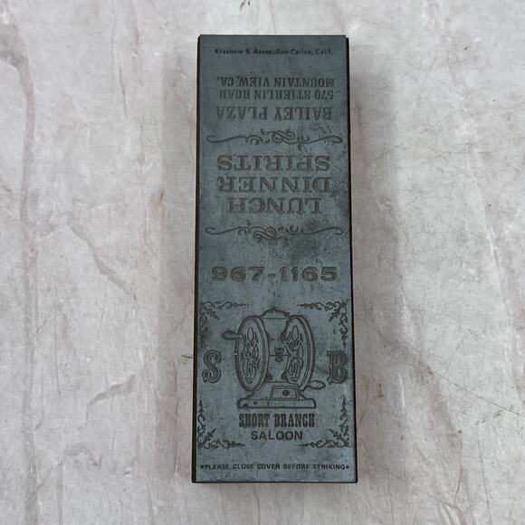 Short Branch Saloon Mountain View CA Letterpress Matchbook Printers Block SF5